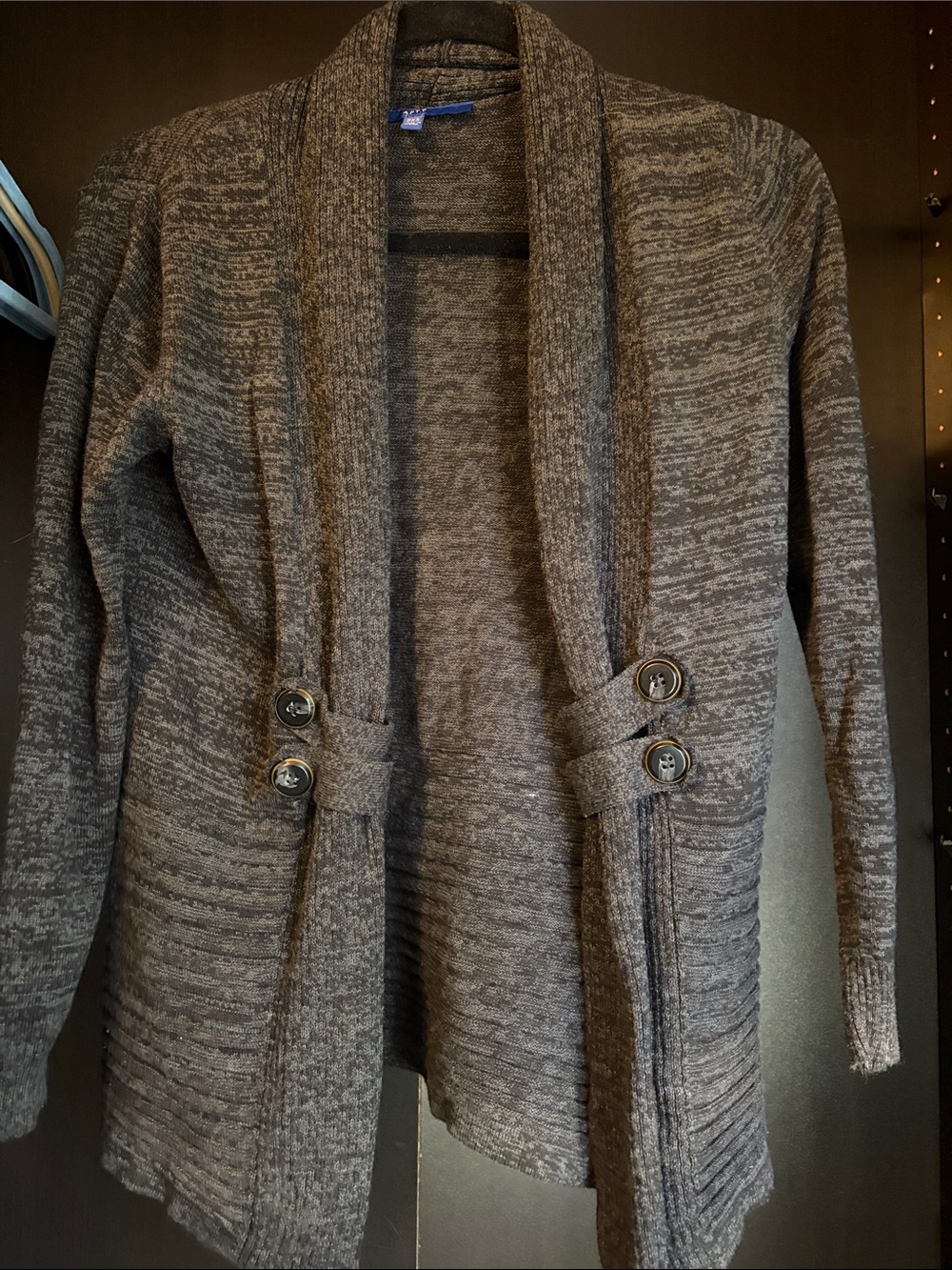Apt. 9 Heathered Charcoal Open-Front Cardigan with Button Tabs